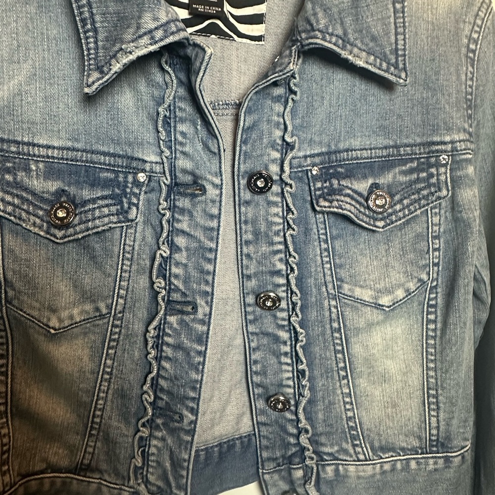Cropped Denim Jacket with Ruffle Detail